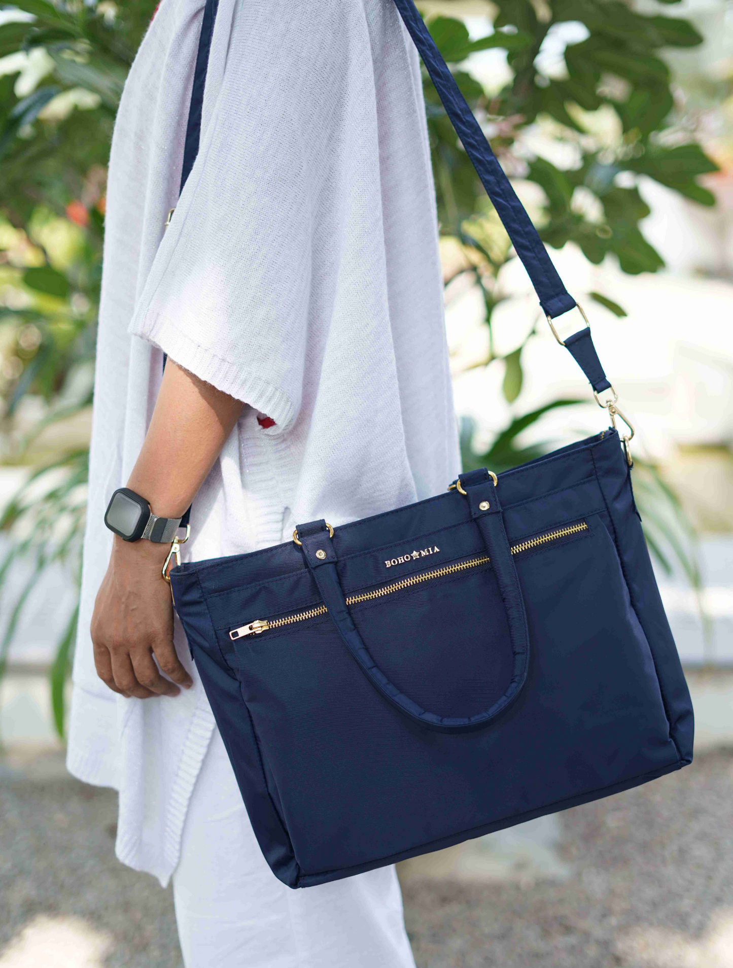Wanderer Midi Work Bag (Navy Blue) - Versatile Everyday Work Tote with Laptop Compartment & Pockets