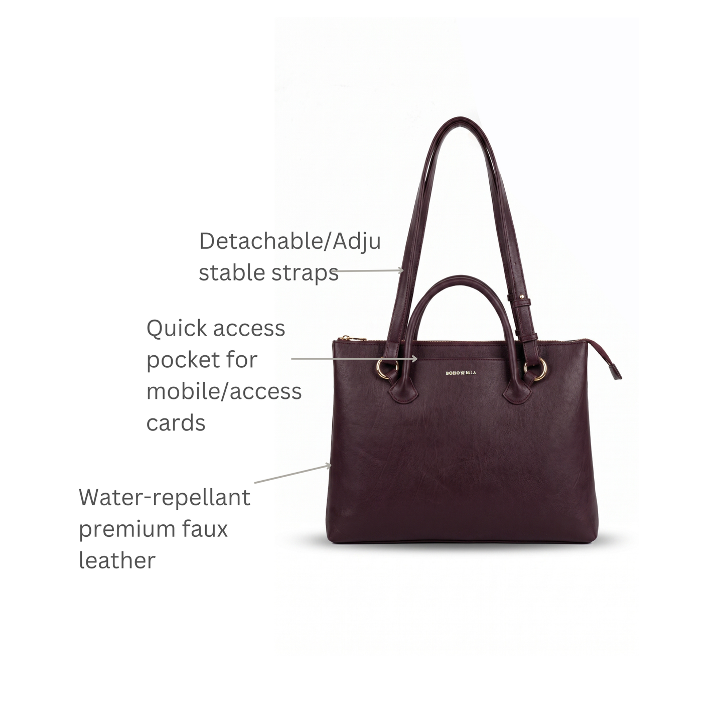 Bohomia Crisp Totepack (Black) - 3 Way Carry Work Tote with Laptop Compartment + 8 Pockets