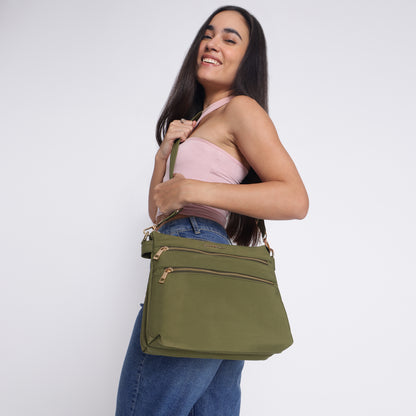 Tripper Crossbody/Sling Bag (Metal Zip) Olive Green