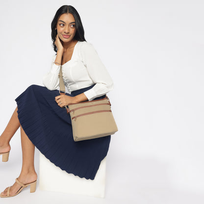 Tripper Crossbody/Sling Bag (Metal Zip) Sand