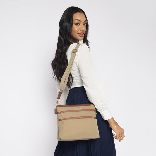 Tripper Crossbody/Sling Bag (Metal Zip) Sand