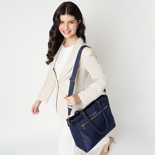Wanderer Midi Work Bag (Navy Blue) - Versatile Everyday Work Tote with Laptop Compartment & Pockets