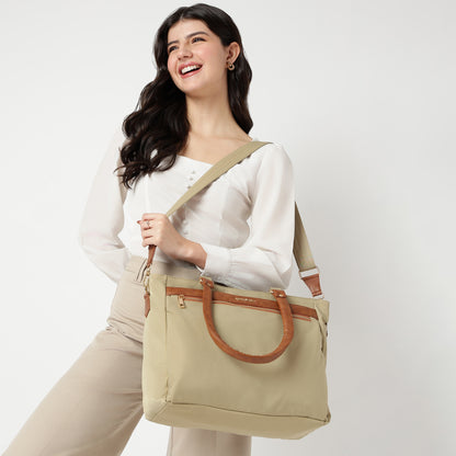 Wanderer Midi Work Bag (Sand) - Versatile Everyday Work Tote with Laptop Compartment & Pockets