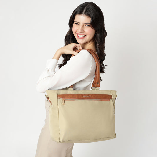 Wanderer Midi Work Bag (Sand) - Versatile Everyday Work Tote with Laptop Compartment & Pockets