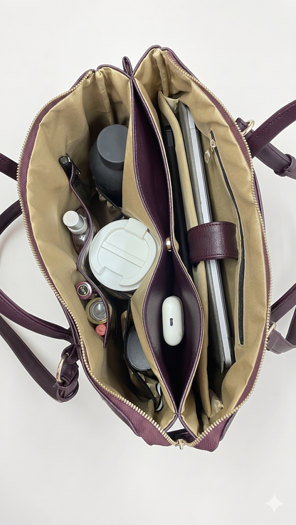 Bohomia Metropolitan Totepack (Dark Cherry) - 3 Way Carry Work Tote with Laptop Compartment + 8 Pockets