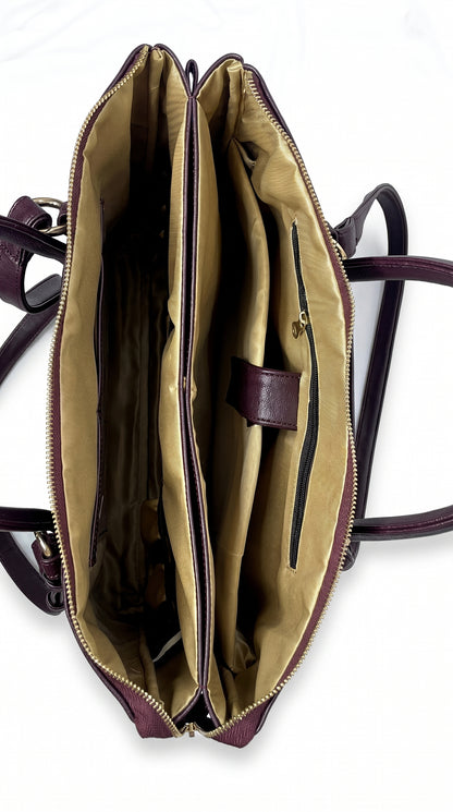 Bohomia Metropolitan Totepack (Dark Cherry) - 3 Way Carry Work Tote with Laptop Compartment + 8 Pockets