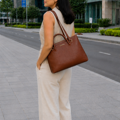Bohomia Metropolitan Totepack (Light Brown) - 3 Way Carry Work Tote with Laptop Compartment + 8 Pockets