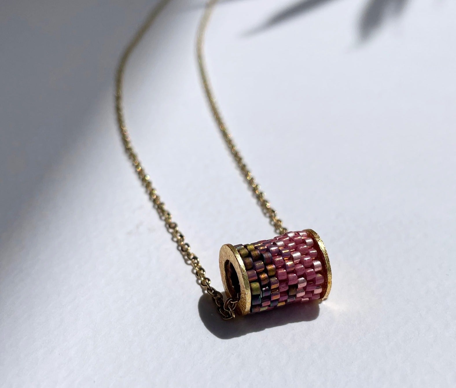 Barrel Pendant Ombre Pink 18K Gold Plated Necklace